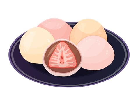 Premium Vector Strawberry Daifuku Japanese Desserts On Plate Round