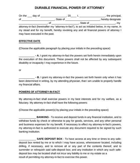 Printable Durable Financial Power Of Attorney Form Editable Durable Financial Power Of Attorney