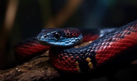 Premium Photo | Red black viper snake on branch viper snake blue insularis