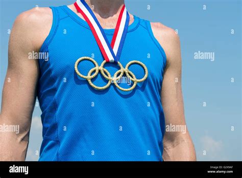 Rio De Janeiro February 4 2016 Olympic Rings Gold Medal Hangs From