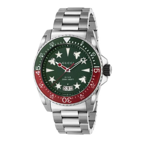 Gucci Stainless Steel 45mm Green And Red Dive Watch Ya136222