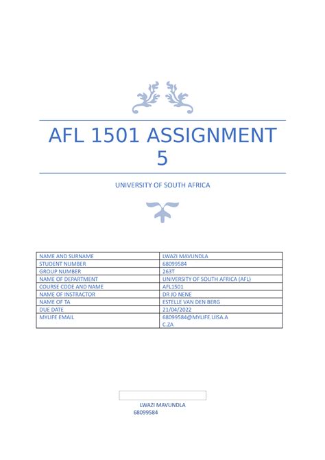 AFL1501 Assignment 5 Corection AFL 1501 ASSIGNMENT 5 UNIVERSITY OF