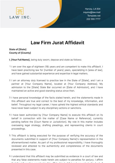 Free Law Firm Jurat Affidavit Template Edit Online And Download