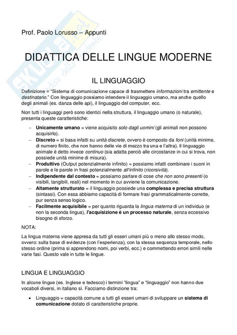 Appunti Didattica Delle Lingue Moderne