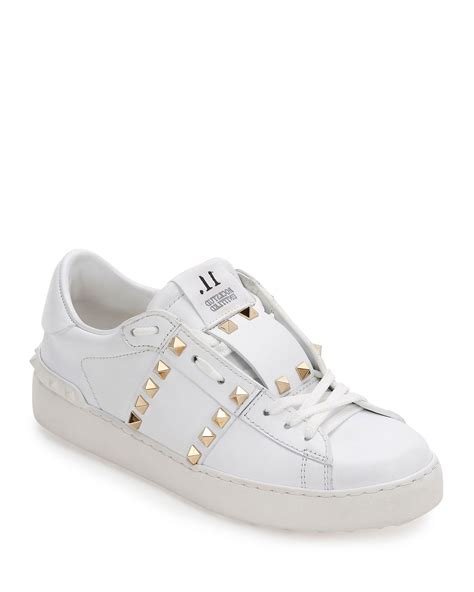 Valentino Garavani Rockstud Untitled Leather Sneakers White Neiman