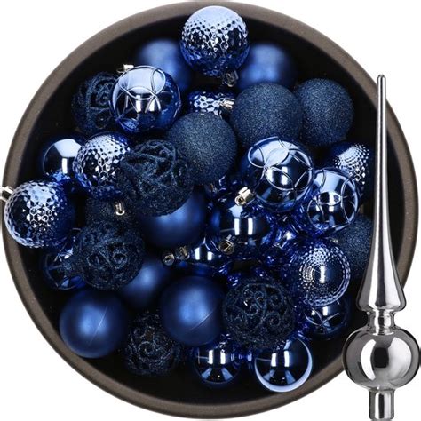 Decoris Kerstballen 37x Stuks 6 Cm Kobalt Blue Kunststof Incl