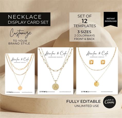 Necklace Display Card Template Set Printable Necklace Cards Logo