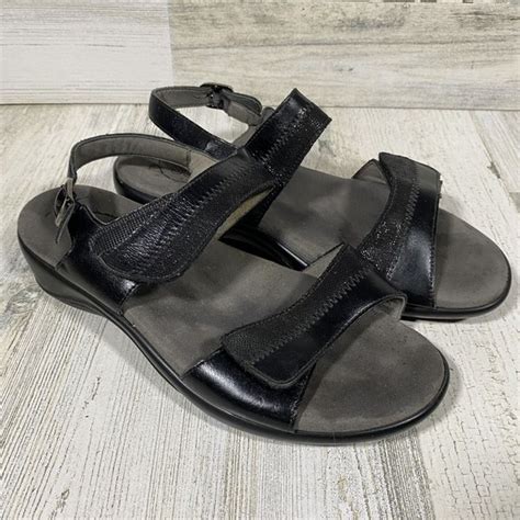 SAS | Shoes | Sas Nudu Midnight Black Leather Comfort Ankle Strap Sandals Womens Size 8 M | Poshmark