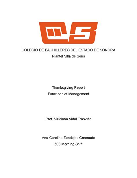 Thanksgiving Report - COLEGIO DE BACHILLERES DEL ESTADO DE SONORA