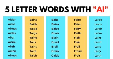 300 Examples Of 5 Letter Words With Ai • 7esl