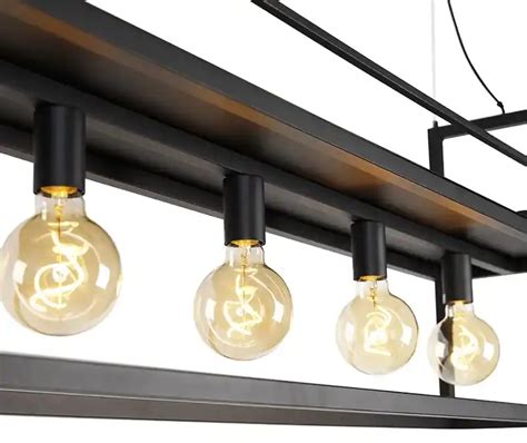 Eettafel Eetkamer Industriële hanglamp zwart met rek large 4 lichts