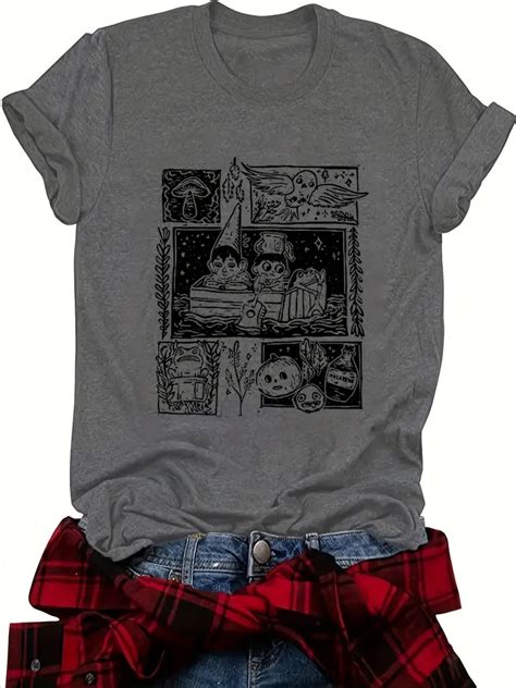 Graphic Print T Shirt Plus Size Casual Crew Neck Short Temu Canada