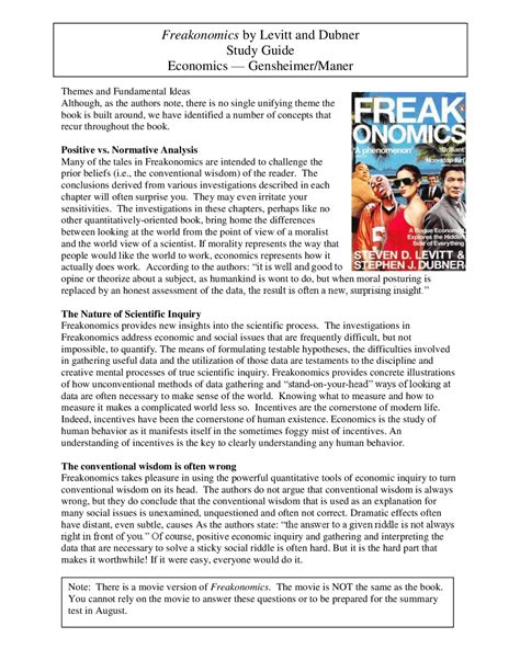 Freakonomics by Levitt and Dubner Study Guide Economics | Lecture