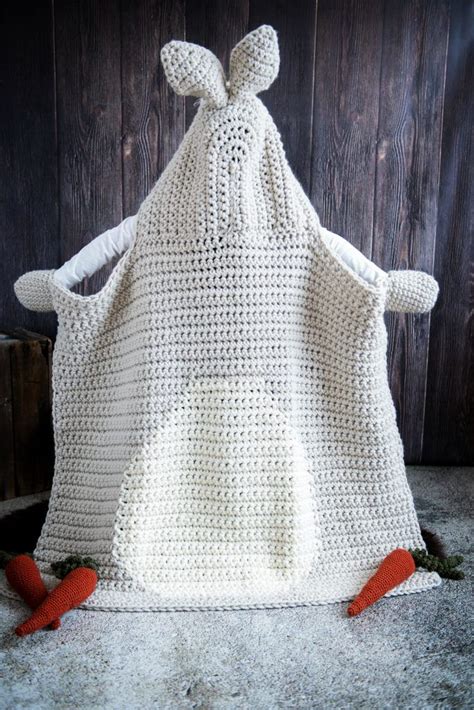 Free Crochet Bunny Blanket Pattern Hooded Blanket Crochet Blanket