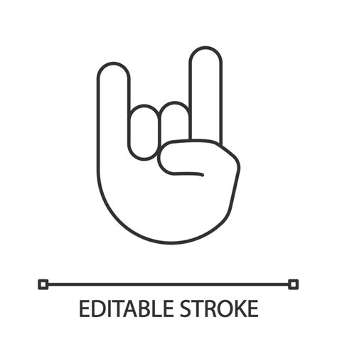 Rock on gesture linear icon. Thin line illustration. Horns sign emoji. Devil fingers. Heavy ...