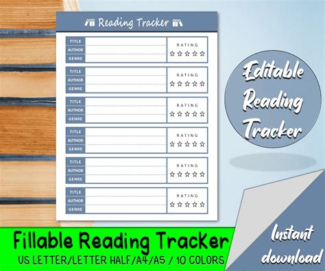 Reading Tracker Editable Printable Book Tracker Template Etsy