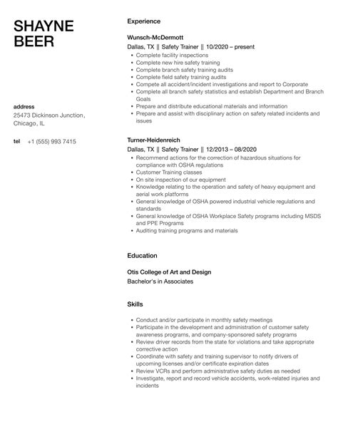 Safety Trainer Resume Samples Velvet Jobs