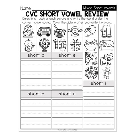 Fall Early Finishers 1st Grade Ela Mixed Short Vowels Cvc Short Vowel Review Lucky