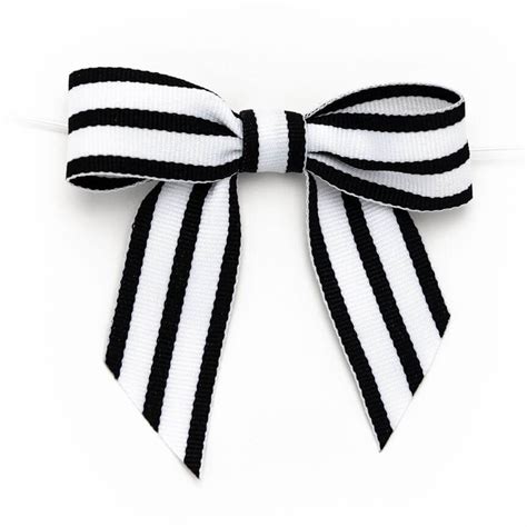 BLACK/WHITE STRIPED Grosgrain Pre-tied Bow, 3.25” Bow, 5” Twist Tie, 7/ ...