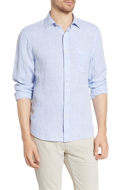 Faherty Brand Laguna Linen Button Up Shirt In Light Blue Blue For Men