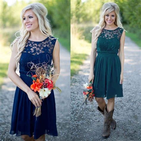 Cheap Lace Country Bridesmaid Dresses 2017 Royal Blue Short Bridesmaids Dress Knee Length Maid