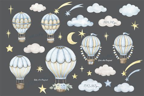 Teddy Bear Hot Air Balloons Baby Boy Shower Clipart By Solo Art Original TheHungryJPEG