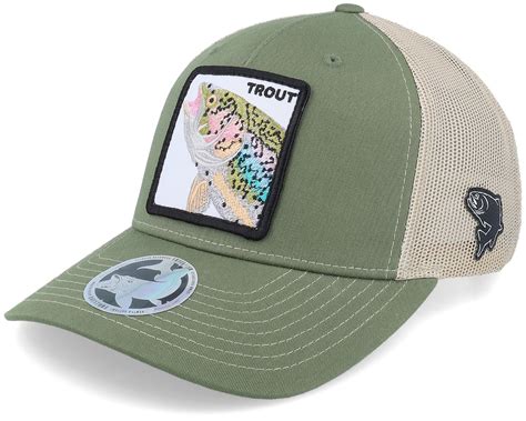 Trout Pro Fishing Fp Split Army Olive Tan Trucker Skillfish Cap