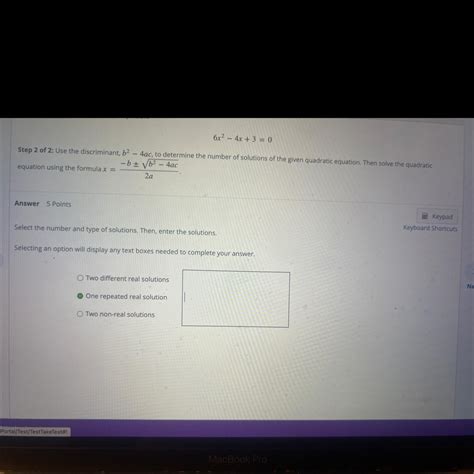 Consider The Following Quadratic Equation 6x2 4x 3 0step 2 Of 2