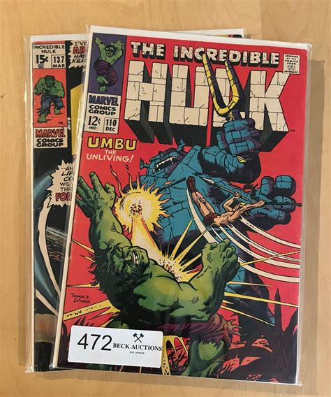 Marvels Incredible Hulk Issue Numbers 110 - Beck Auctions Inc.