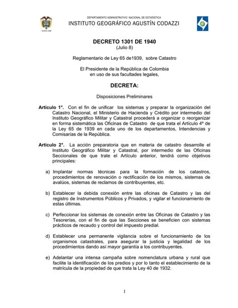 Decreto De Instituto Geogr Fico Agust N Codazzi