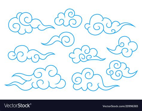 Collection of blue chinese cloud symbols Vector Image