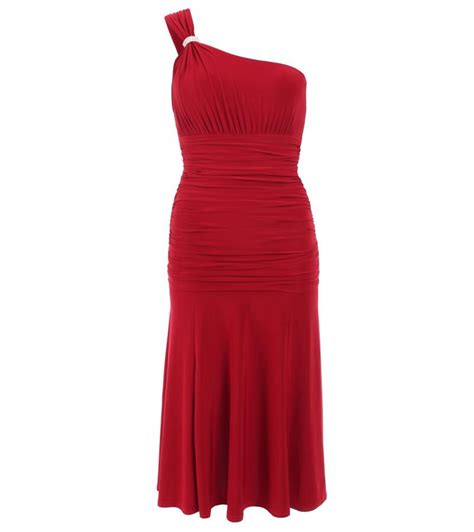 Red Crystal Diamante One Shoulder Cocktail Dress