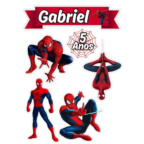 Topo Topper De Bolo Homem Aranha Spider Man Personalizado Aniversário