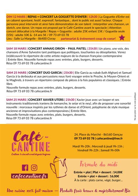 Le programme de février mars 2023 Le Café Cantine