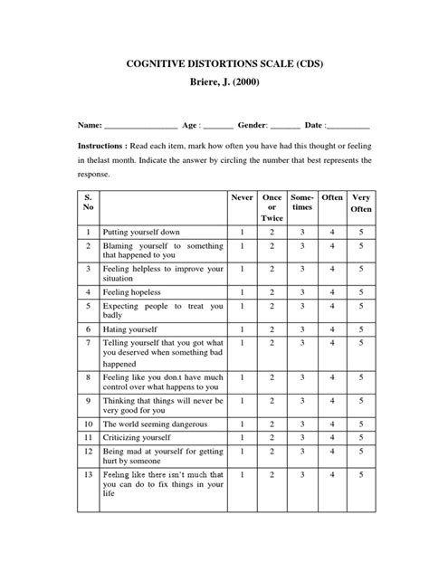 Cognitive Distortions Scale Cds Briere J 2000 Pdf Feeling