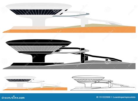 Museum Of Contemporary Art Of Niteroi Skyline Colored And Outline