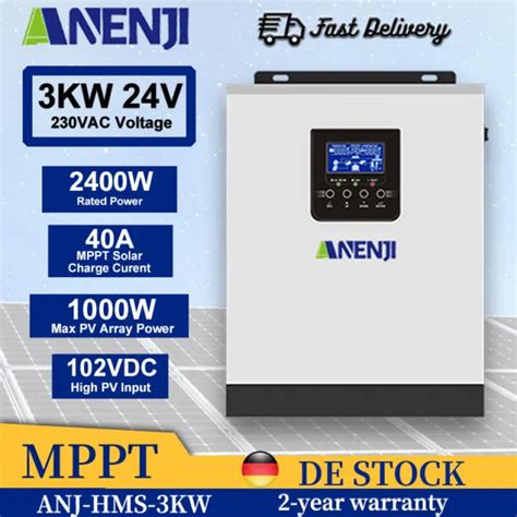 Anenji Mppt Solar Inverter 3kva Off Grid Hybrid 220vac 24vdc Pure Sine