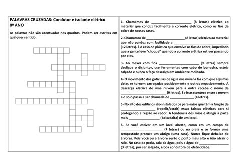 Passatempos Em Ci Ncias E Meio Ambiente Palavras Cruzadas Condutor E