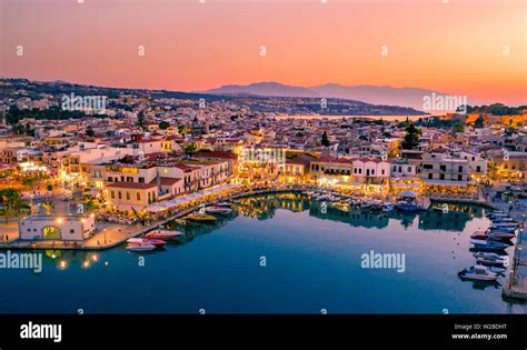 Rethymno City At Crete Island In Greece Aerial View Of The Old