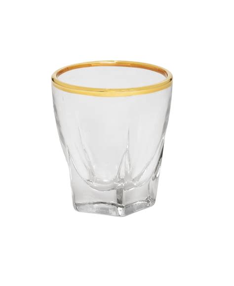 Set of 6 Liquor Shot Glasses with Gold Rim