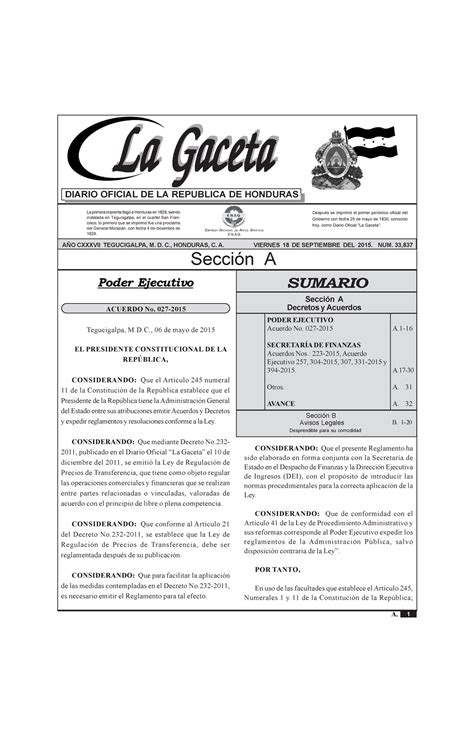 Acuerdo Administraci N Tributaria La Gaceta Rep Blica De