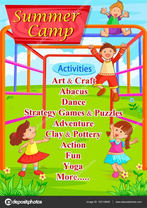 Banner Poster Design Template For Kids Summer Camp Activities Stock