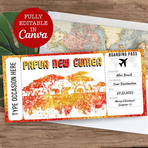 Papua New Guinea Boarding Pass Surprise Editable Flight Ticket - Etsy
