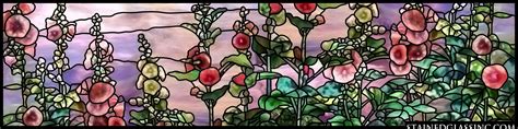 Tiffany Pink Hollyhocks Stained Glass Window