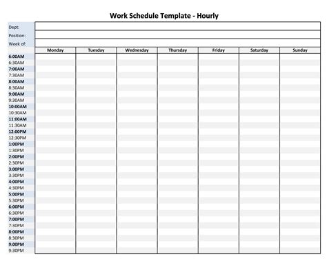 Hourly Schedule Template Printable - Printable Templates