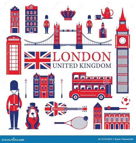 London, England and United Kingdom Tourist Attractions Stock Vector