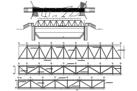 Iron Pedestrian Bridge Sections And Constructive Structure Drawing