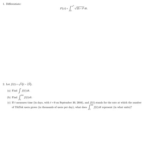 Solved Differentiate F X X T Dt Let F T T T T A Chegg