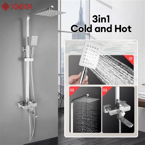 XMXN 304 Stainless 3 In 1 Steel Hot And Cold Shower Set For Bathroom Rainshower Set With Faucet
