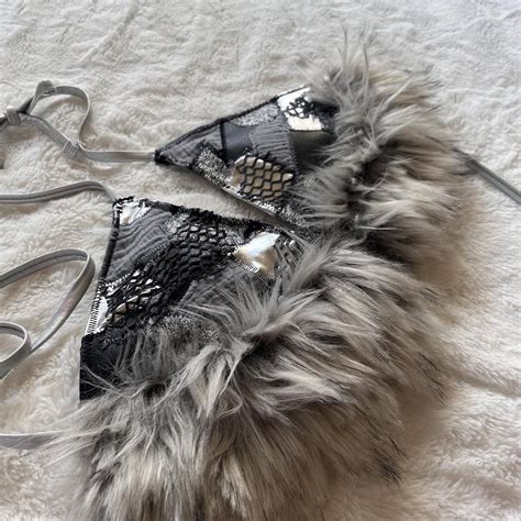 Handmade Upcycled Grey Fur Bikini Style Top With Depop
